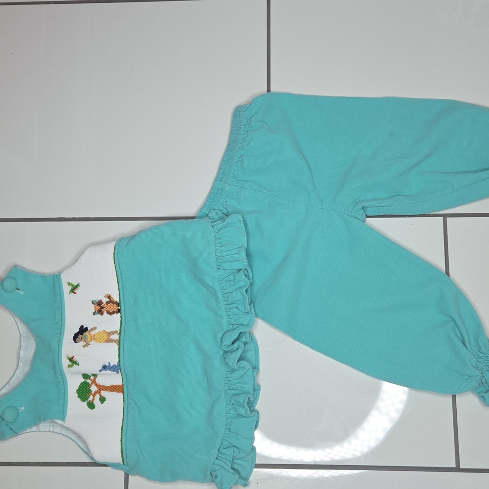 Remember Nguyen Aqua Smocked Poccohontus Baby Outfit Sz 18 Month